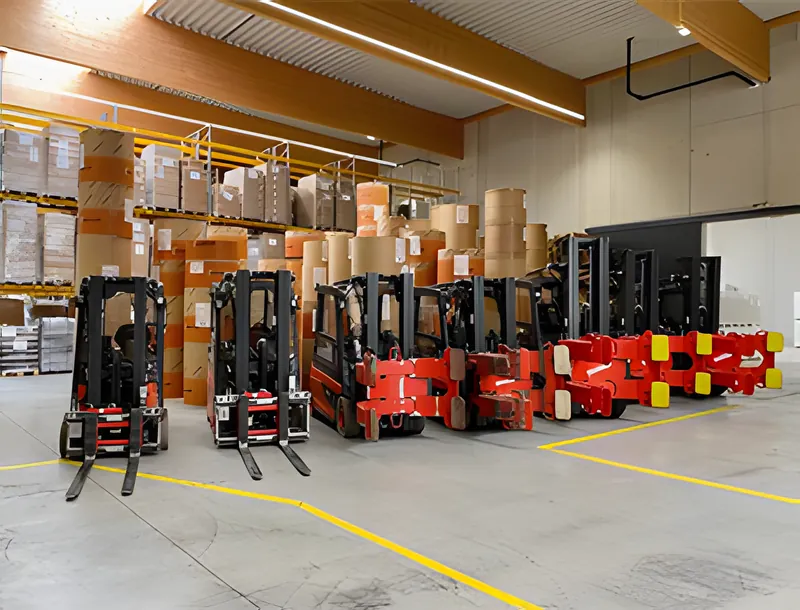 Lagerhalle von PS Logistics mit Staplern